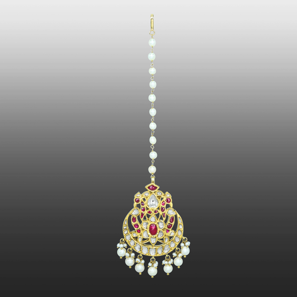 Mangtikka with Red Stones and Pearl Drops
